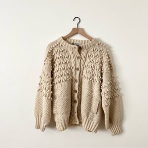 Vintage Irish Wool Pompom Cardigan